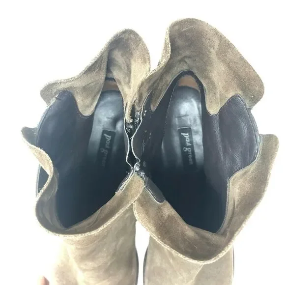Paul Green Boots Women's 7 Brown Suede Zip Ankle Strap Heel Bootie Heel
